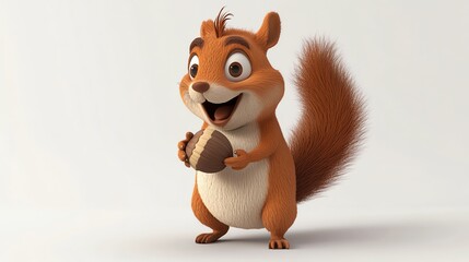 A cute, cartoon squirrel holding a nut, isolated on a white background. © night