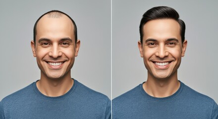 Transformation of young hispanic male with hair growth progress over time