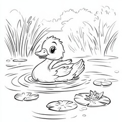 Adorable Duckling on a Lily Pad Pond 