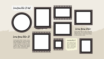 Fototapeta premium Pictures or photos frame collage layout abstract photo frames and digital photo wall template