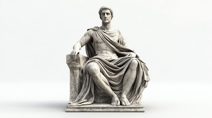 A marble statue of a man in a toga seated on a throne.