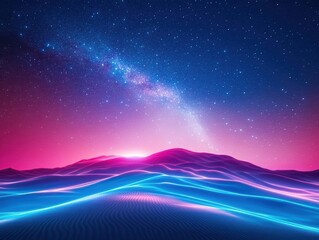 Fototapeta premium Virtual trek through the Sahara desert, glowing dunes under a starry sky, immersive adventure tourism