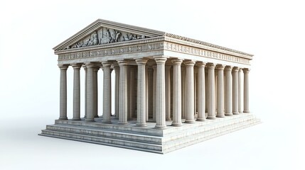 Obraz premium A 3D rendering of an ancient Greek temple with white marble columns and a decorative frieze.