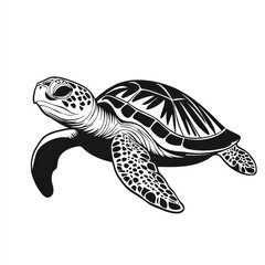 Fototapeta premium Majestic Sea Turtle: Black and White Illustration 