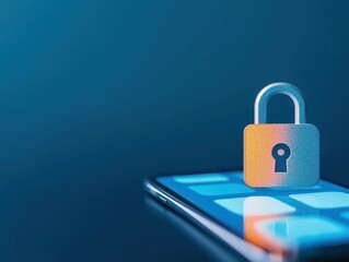 Fototapeta premium Iconic lock symbol overlaid on a smartphone with a social media app open online safety digital tone splitcomplementary color scheme