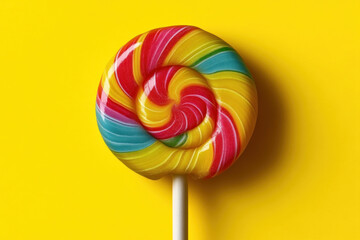 Colorful swirl lollipop on yellow background. (1)