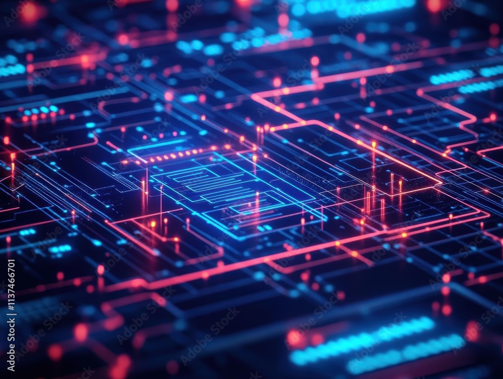 Poster Deep learning algorithms analyzing network traffic for security anomalies front view showing AI decisionmaking scifi tone Splitcomplementary color scheme