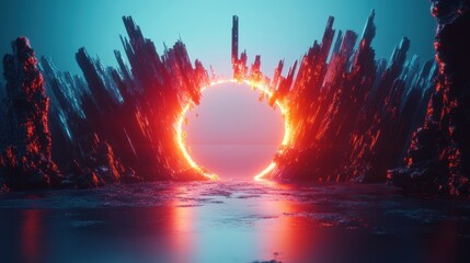 Obraz premium Glowing Sphere Breaking into Shards in Cosmic Scene