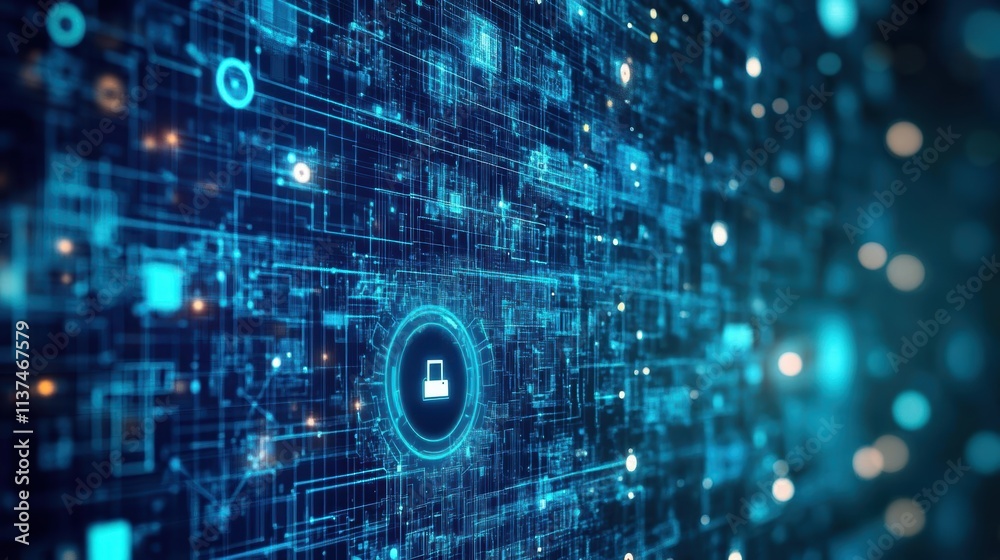 Poster Artificial intelligence managing secure access in smart city infrastructures side view emphasizing seamless security integration digital tone Monochromatic Color Scheme