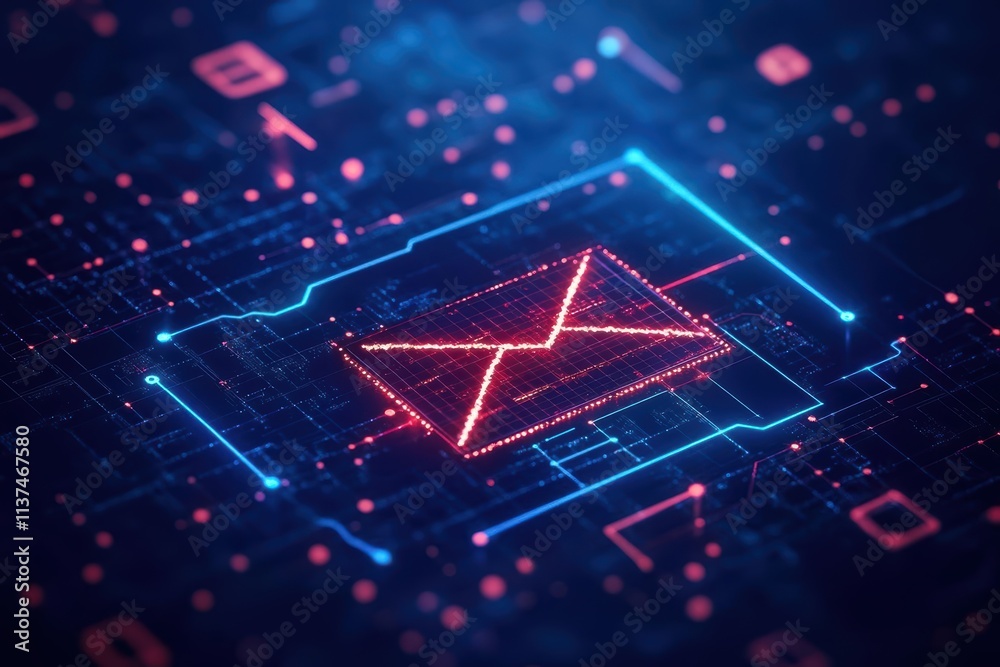 Aufkleber Artificial intelligence analyzing and preventing phishing attempts in email systems top view with realtime data interception cybernetic tone Analogous Color Scheme