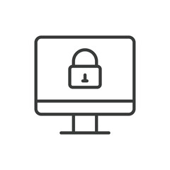 Locked PC, icon in line design. Locked, PC, security, computer, password, protection, cybersecurity on white background vector. Locked PC, icon in line design editable stroke icon