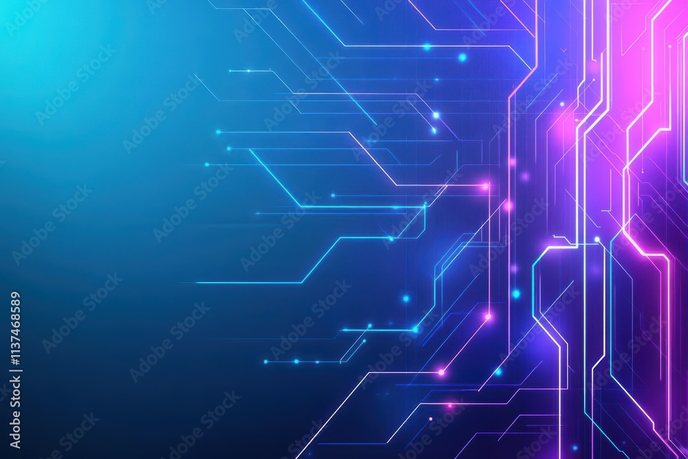 Aufkleber Abstract design of glowing circuit lines forming a weblike pattern, set against a gradient background of blue and purple hues