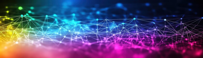 Fototapeta premium Abstract network of nodes and lines representing cloud infrastructure, vibrant colors, geometric patterns, vector graphic