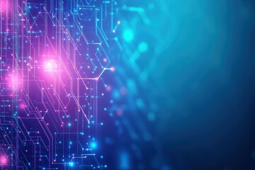 Obraz premium Abstract design of glowing circuit lines forming a weblike pattern, set against a gradient background of blue and purple hues