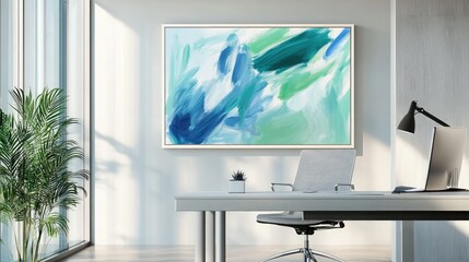 Fototapeta premium A minimalist room adorned with a colorful abstract painting.
