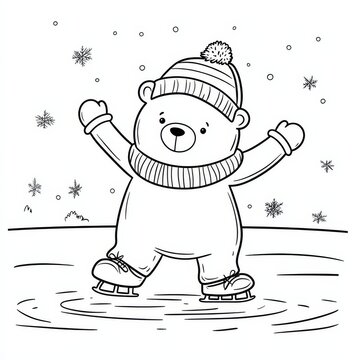 bear ice skating winter scene clip art preview