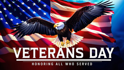 Happy Veterans day,American flag on dark blue background, text Veterans day, honoring all who served