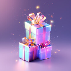 Photo christmas holographic gift box. creative discount concept, festive giveaway offer,