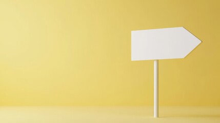 White arrow sign stands yellow background minimalist mockup..