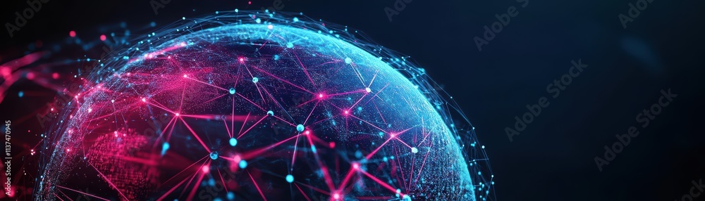 Poster A globe with interconnected points representing cloud infrastructure, glowing digital textures, techfocused, 3D render