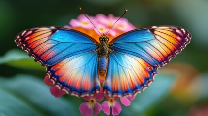 Fototapeta premium Colorful butterfly, pink flowers, serene.