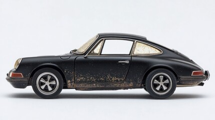 Fototapeta premium Black classic car with grime, isolated on a white background.