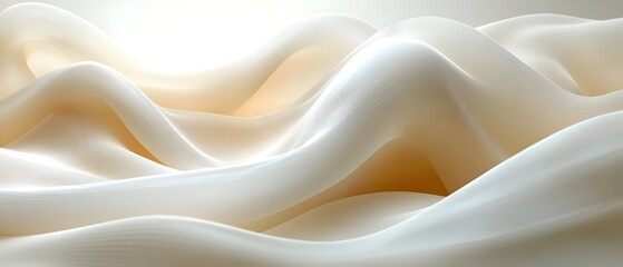 Obraz premium A serene abstract depiction of soft, flowing waves in shades of beige and white, evoking a sense of tranquility and elegance. The gentle curves create a calming atmosphere.