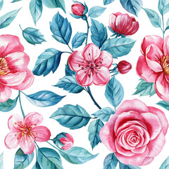Floral seamless pattern hand-painted watercolor. Shabby chic style vintage flowers pastel color. Fabric wallpaper design