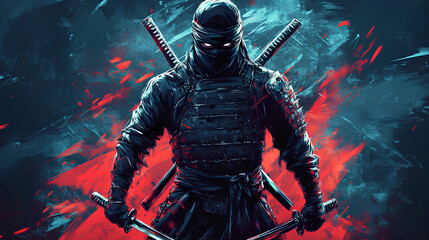 Fototapeta premium vintage a ninja with a cool samurai sword