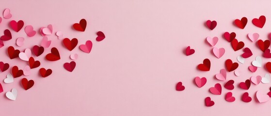 Romantic Valentines Day Background with Scattered Paper Hearts