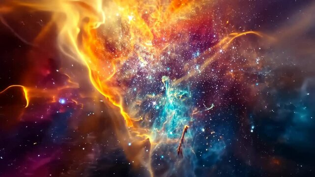 A vibrant and dynamic space scene with countless stars creating a mesmerizing display of colors, An array of brilliant colors merging at the epicenter of a nebula