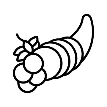 recommend clip art: cornucopia horn of plenty icon, thanksgiving line art, thanksgiving icon - simple black line art icon of cornucopia horn of plenty, for thanksgiving celebrations. thanksgiving vector art.