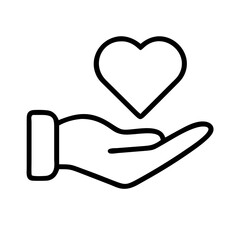 hand holding a heart icon, mental health day line art, mental health day icon - simple black line art icon of hand holding a heart, for mental health day celebrations. mental health day vector art.
