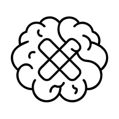 brain with band aid icon, mental health day line art, mental health day icon - simple black line art icon of brain with band aid, for mental health day celebrations. mental health day vector art.