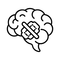 brain with band aid icon, mental health day line art, mental health day icon - simple black line art icon of brain with band aid, for mental health day celebrations. mental health day vector art.