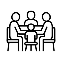 family gathering at table icon, thanksgiving line art, thanksgiving icon - simple black line art icon of family gathering at table, for thanksgiving celebrations. thanksgiving vector art.