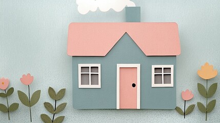 Cute Papercraft House with Flowers
