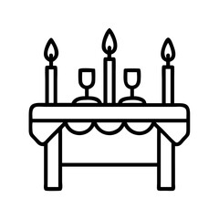 table centerpiece with candles icon, thanksgiving line art, thanksgiving icon - simple black line art icon of table centerpiece with candles, for thanksgiving celebrations. thanksgiving vector art.