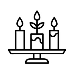 table centerpiece with candles icon, thanksgiving line art, thanksgiving icon - simple black line art icon of table centerpiece with candles, for thanksgiving celebrations. thanksgiving vector art.