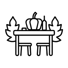 table set with fall colors icon, thanksgiving line art, thanksgiving icon - simple black line art icon of table set with fall colors, for thanksgiving celebrations. thanksgiving vector art.