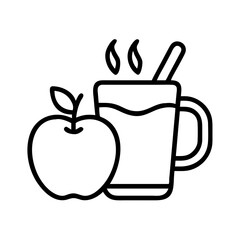 warm apple cider icon, thanksgiving line art, thanksgiving icon - simple black line art icon of warm apple cider, for thanksgiving celebrations. thanksgiving vector art.