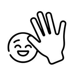 high five emoji icon, boss’s Day line art, boss’s icon - simple black line art icon of high five emoji, symbolizing boss’s Day celebrations. boss day vector art.