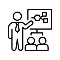 boss guiding a project icon, boss’s Day line art, boss’s icon - simple black line art icon of boss guiding a project, symbolizing boss’s Day celebrations. boss day vector art.