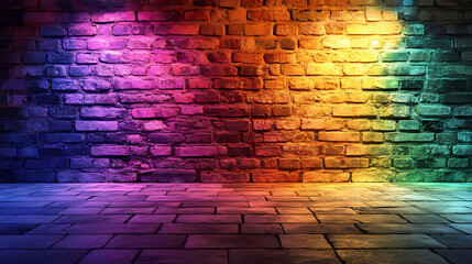 Rainbow-lit brick wall background