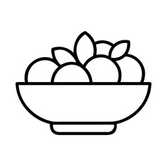 fruit bowl icon, vegan day line art, vegan day icon - simple black line art icon of fruit bowl, for vegan day celebrations. vegan day vector art.