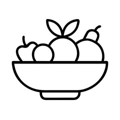 fruit bowl icon, vegan day line art, vegan day icon - simple black line art icon of fruit bowl, for vegan day celebrations. vegan day vector art.
