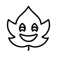 happy leaf emoji icon, vegan day line art, vegan day icon - simple black line art icon of happy leaf emoji, for vegan day celebrations. vegan day vector art.