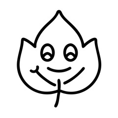 happy leaf emoji icon, vegan day line art, vegan day icon - simple black line art icon of happy leaf emoji, for vegan day celebrations. vegan day vector art.