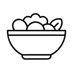 salad bowl icon, vegan day line art, vegan day icon - simple black line art icon of salad bowl, for vegan day celebrations. vegan day vector art.