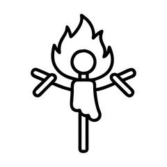burning straw effigy icon, bonfire night line art, bonfire night icon - simple black line art icon of burning straw effigy, for bonfire night celebrations. bonfire night vector art.